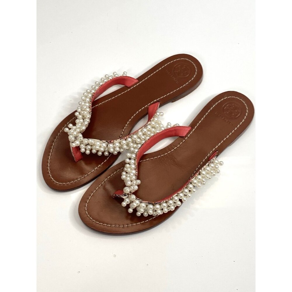 Tory Burch Tatiana Pearlescent Thong Sandals Women’s 10 M Leather Sole